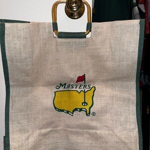 Large Masters Golf Tournament Jute Burlap Tote w/ Wood Handles